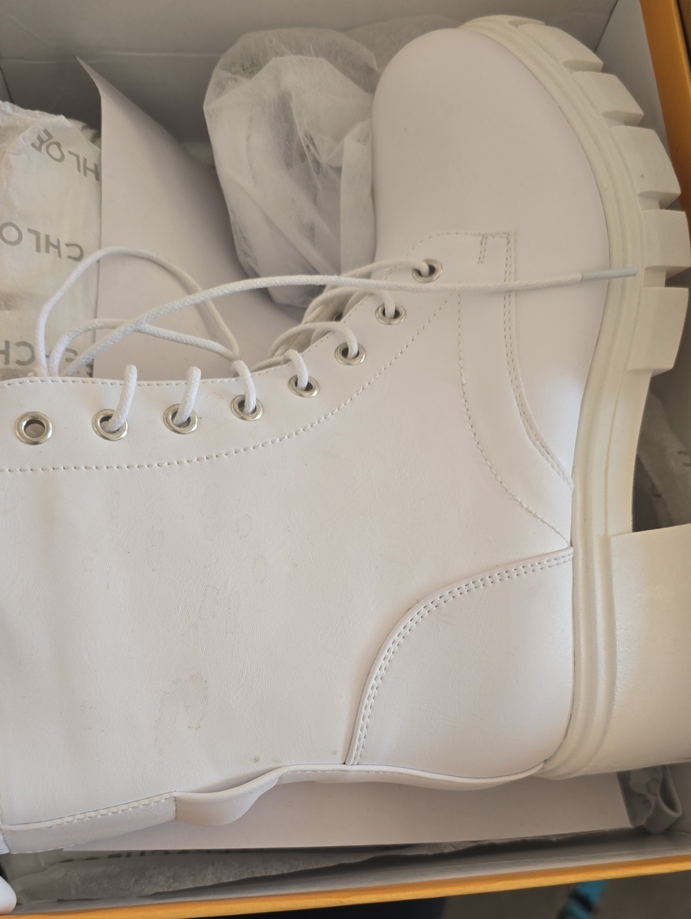 Chase + Chloe White Lug Sole Combat Boots